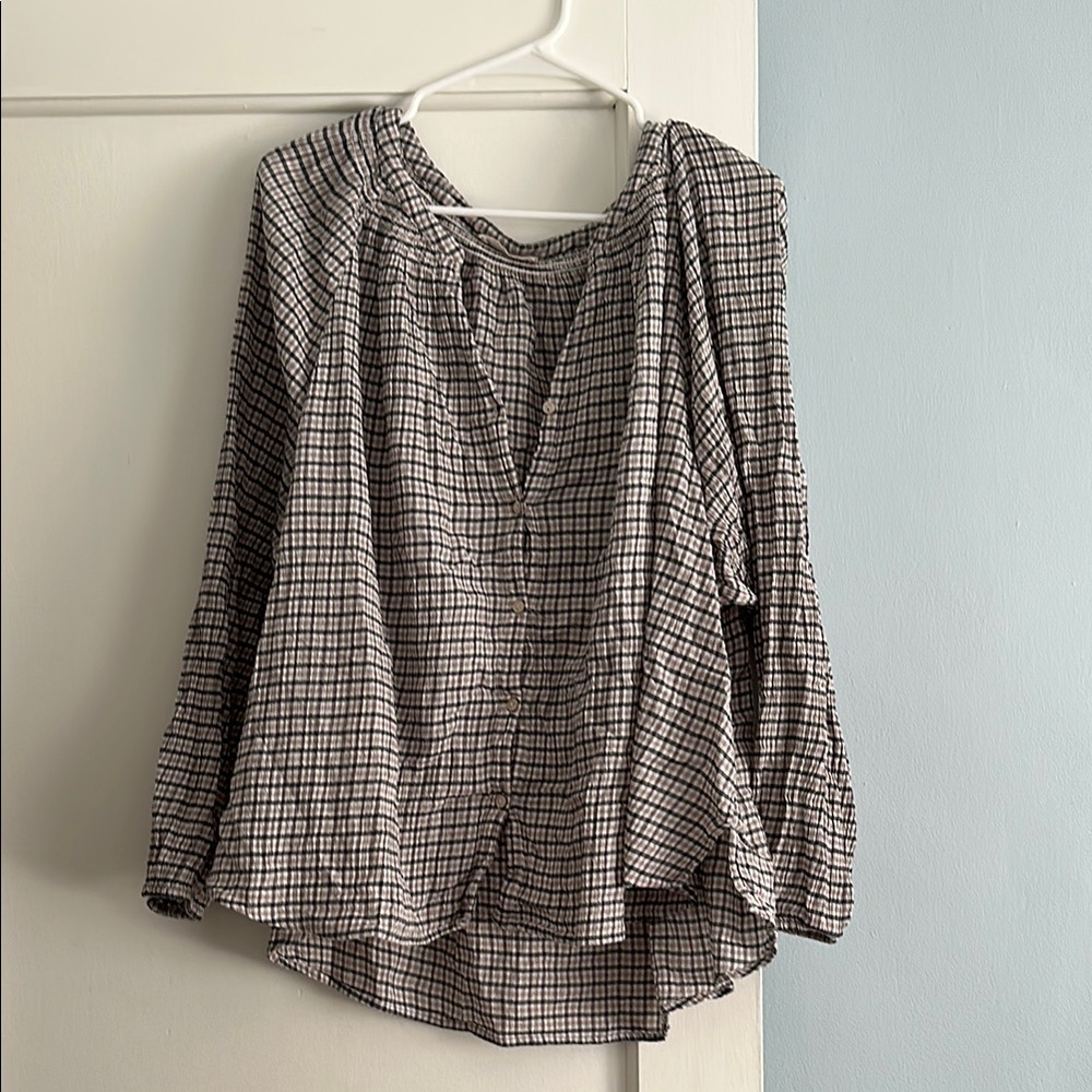 Lucky Brand Plaid Button-Up Women's Top 🩶